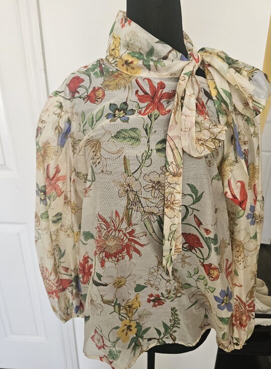 Andrew Marc Tops - Andrew Marc Floral Bow-Neck Blouse